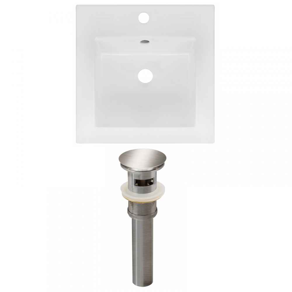 16.5-in. W 1 Hole Ceramic Top Set In White Color - Overflow Drain Incl.