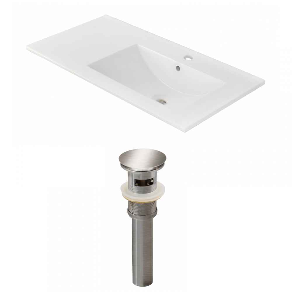 35.5-in. W 1 Hole Ceramic Top Set In White Color - Overflow Drain Incl.