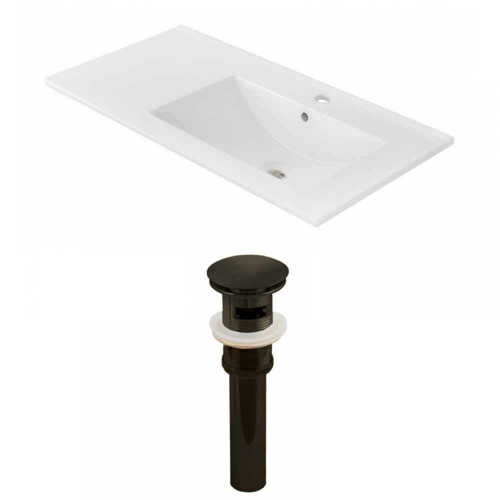 35.5-in. W 1 Hole Ceramic Top Set In White Color - Overflow Drain Incl.
