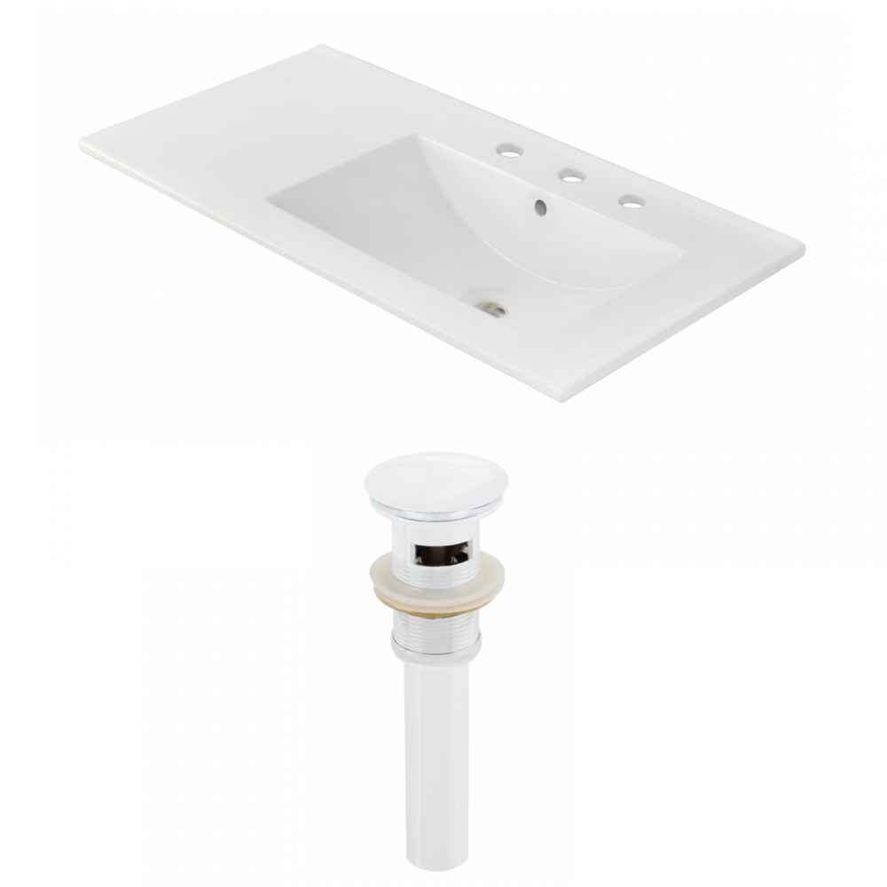 35.5-in. W 3H8-in. Ceramic Top Set In White Color - Overflow Drain Incl.