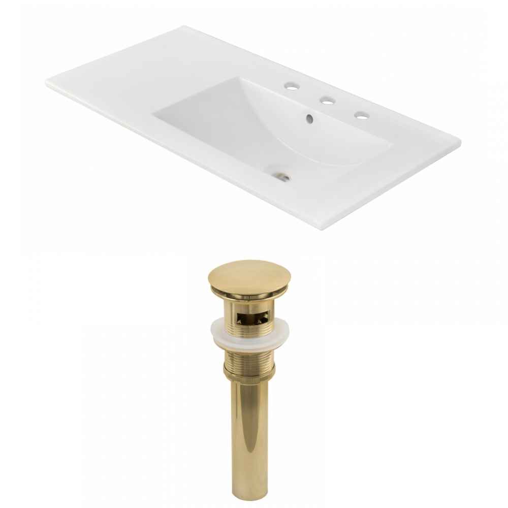 35.5-in. W 3H8-in. Ceramic Top Set In White Color - Overflow Drain Incl.