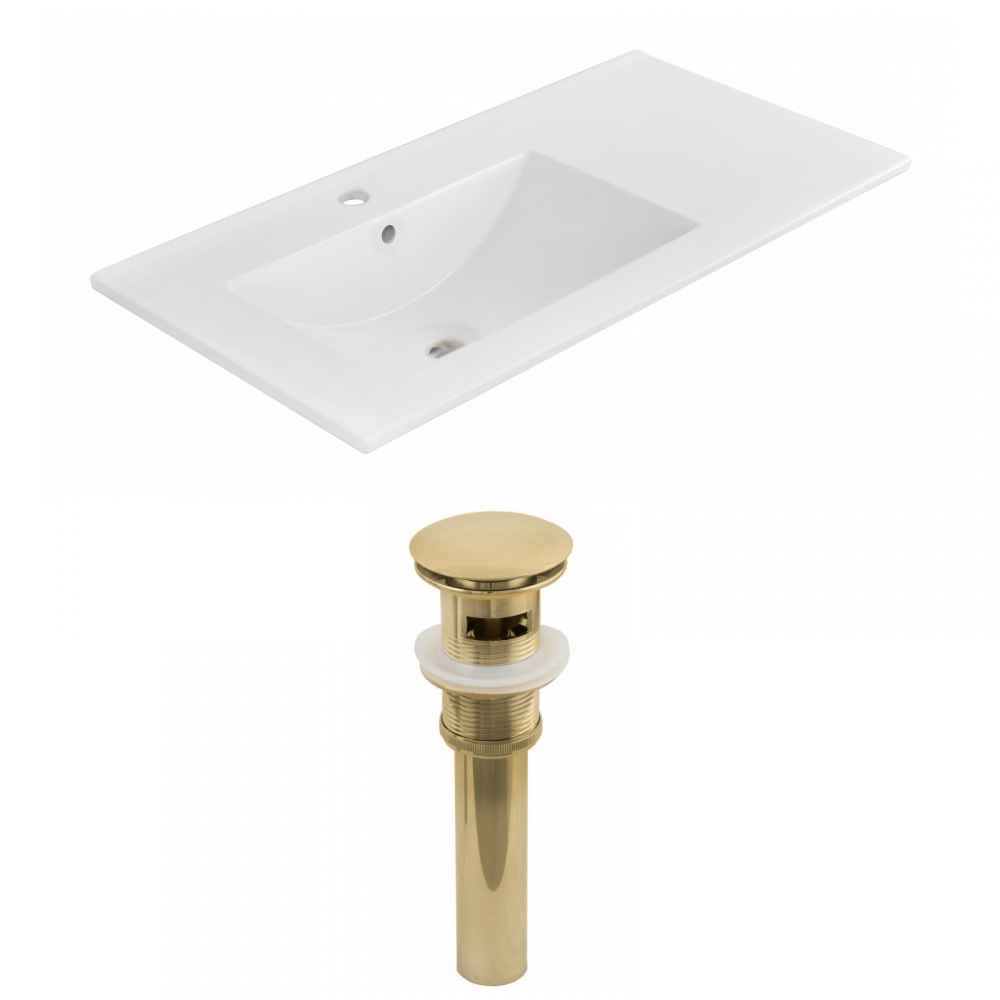 35.5-in. W 1 Hole Ceramic Top Set In White Color - Overflow Drain Incl.