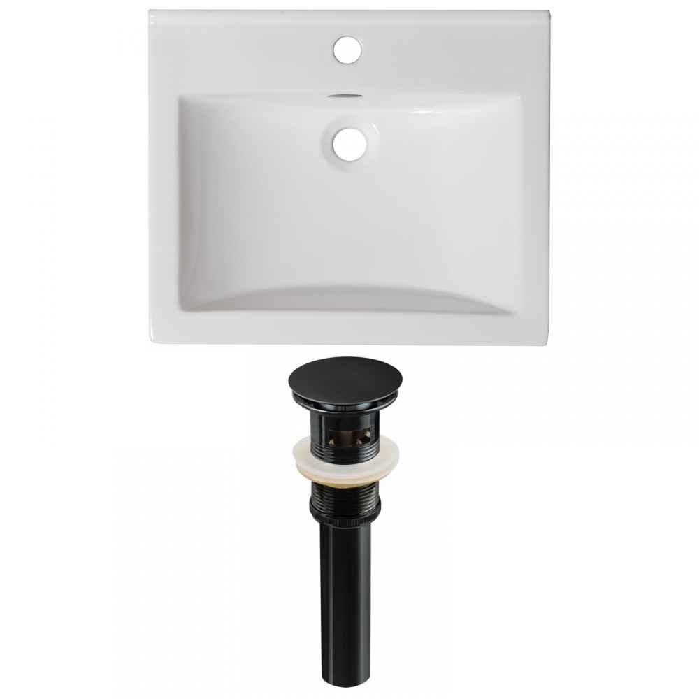 21-in. W 1 Hole Ceramic Top Set In White Color - Overflow Drain Incl.