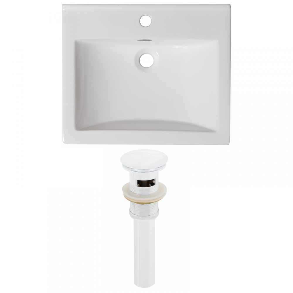 21-in. W 1 Hole Ceramic Top Set In White Color - Overflow Drain Incl.