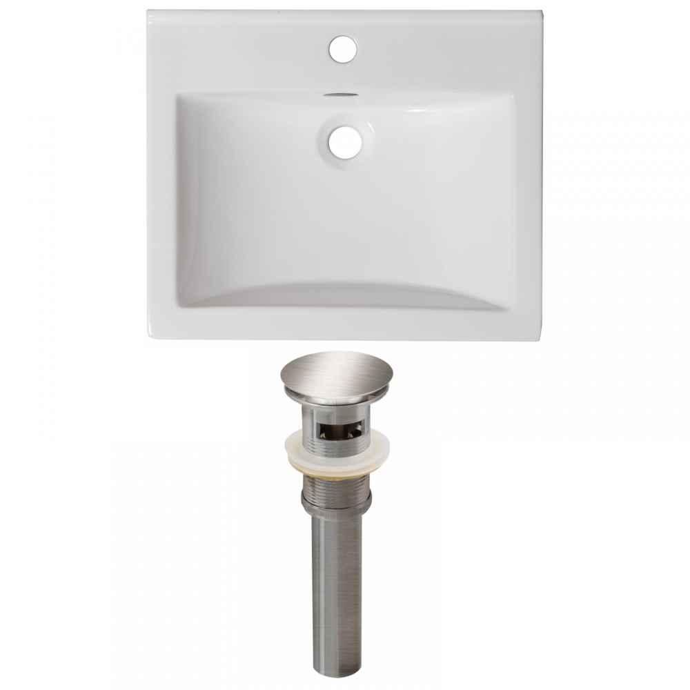 21-in. W 1 Hole Ceramic Top Set In White Color - Overflow Drain Incl.