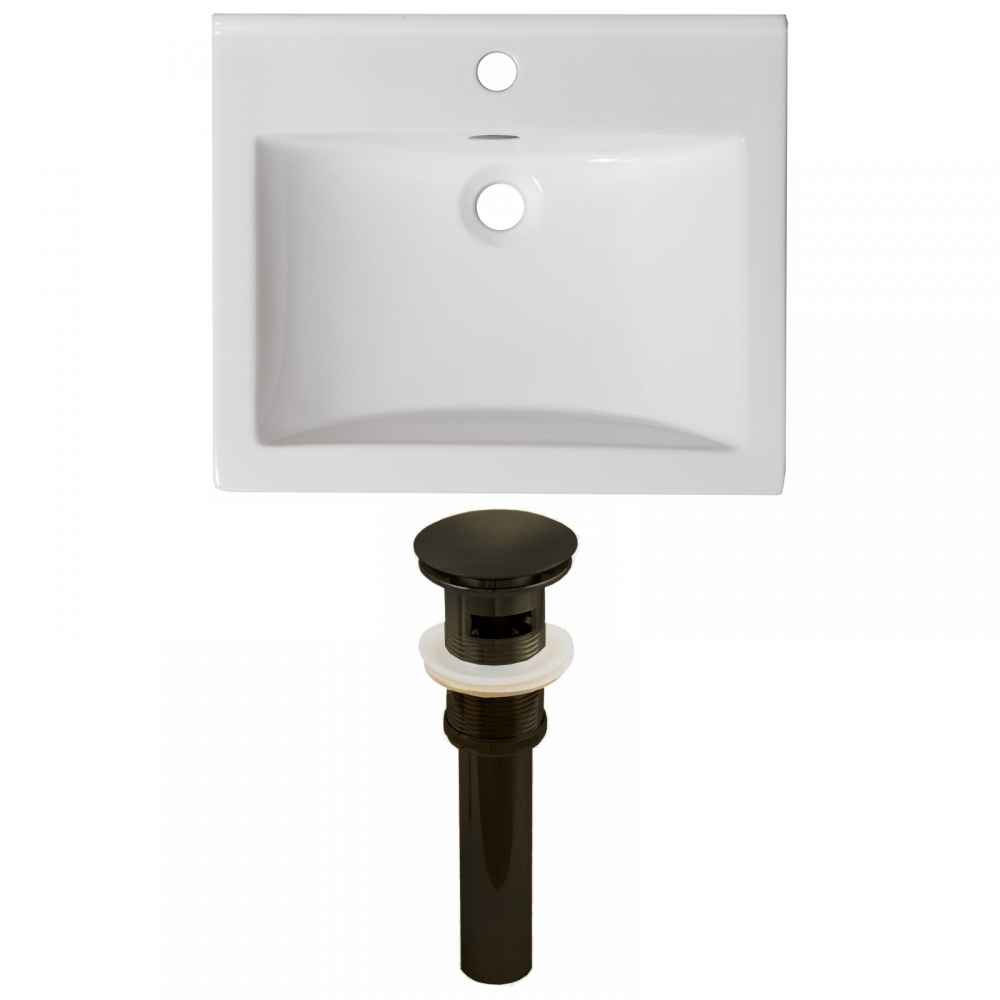 21-in. W 1 Hole Ceramic Top Set In White Color - Overflow Drain Incl.