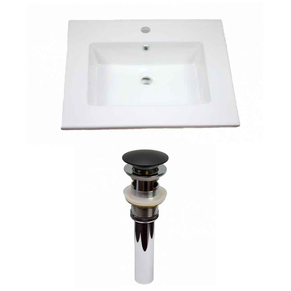 25-in. W 1 Hole Ceramic Top Set In White Color - Overflow Drain Incl.