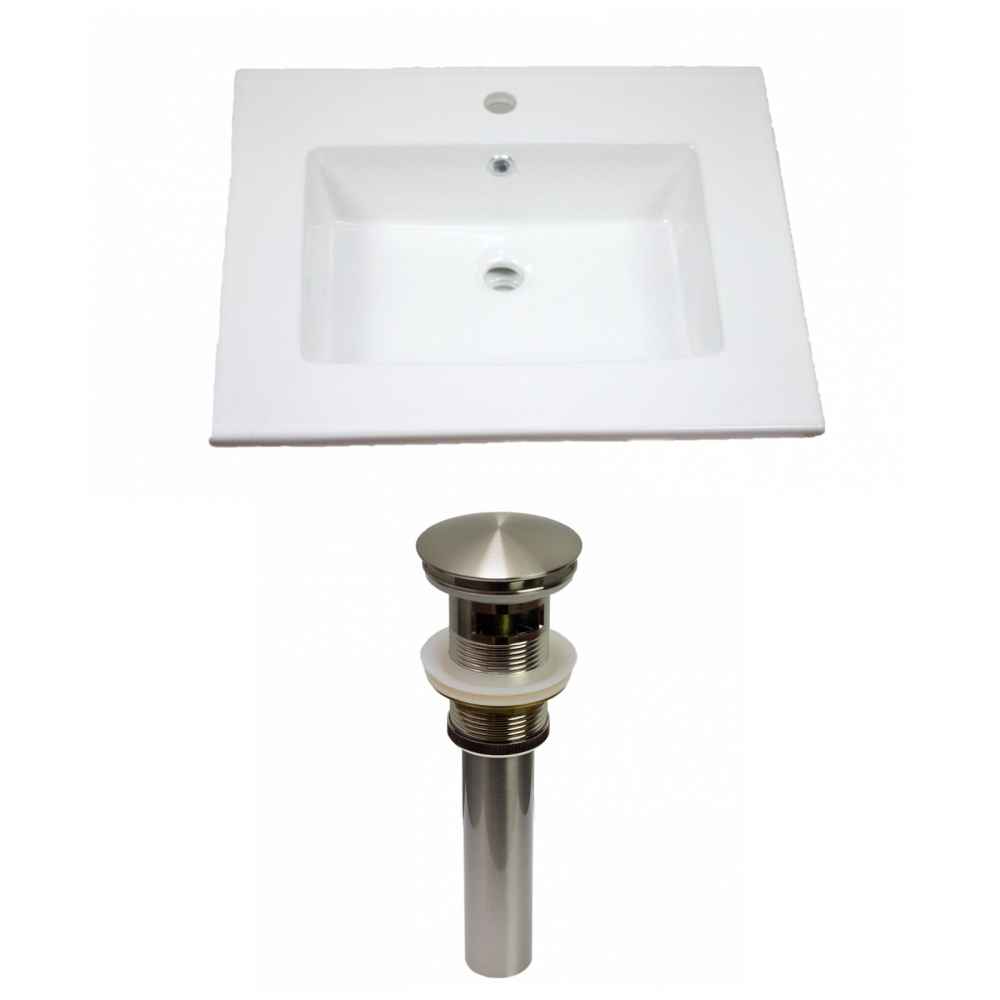 25-in. W 1 Hole Ceramic Top Set In White Color - Overflow Drain Incl.