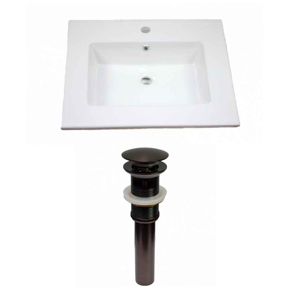 25-in. W 1 Hole Ceramic Top Set In White Color - Overflow Drain Incl.