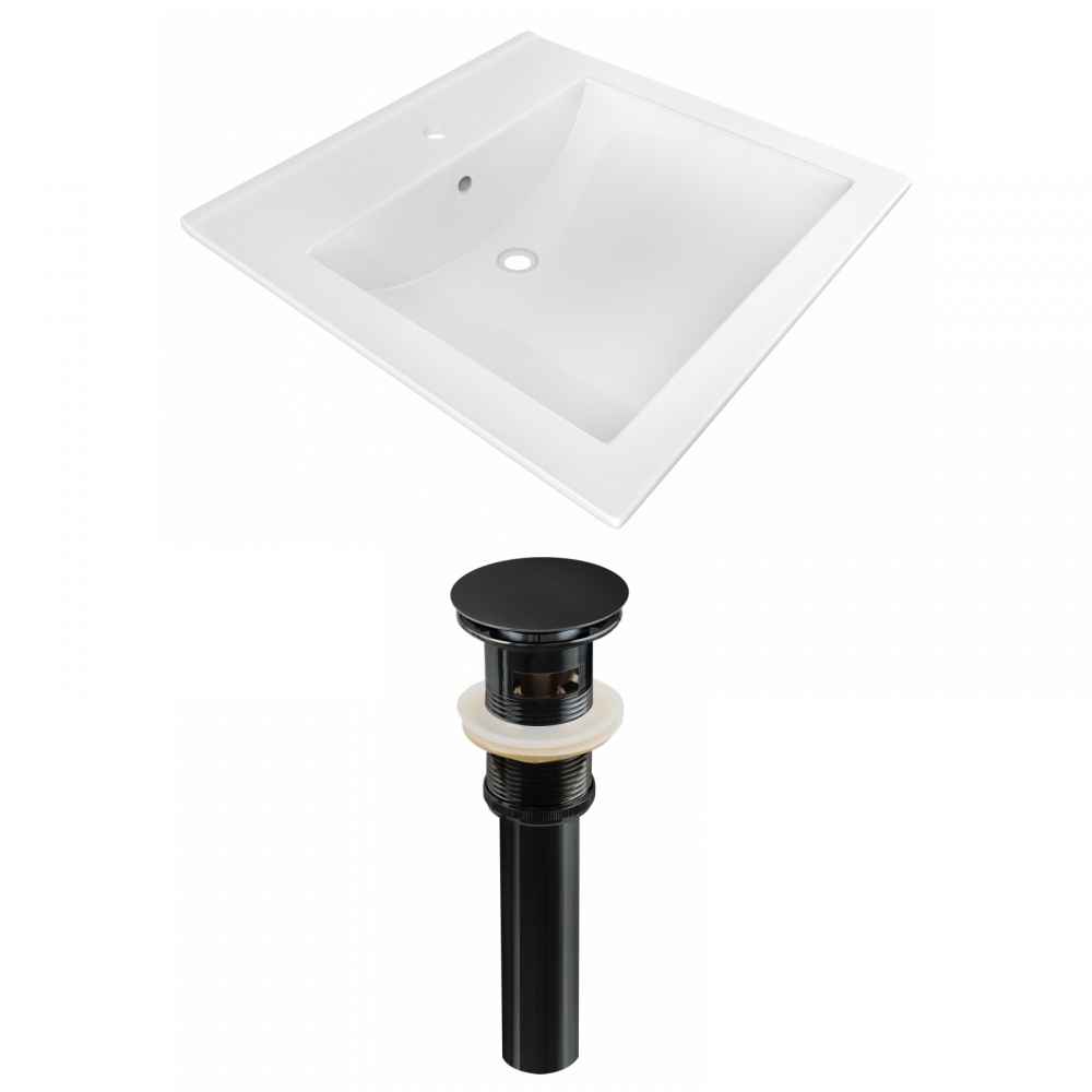 21.5-in. W 1 Hole Ceramic Top Set In White Color - Overflow Drain Incl.