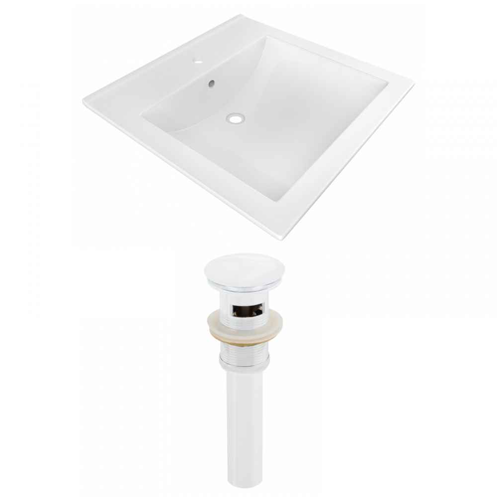 21.5-in. W 1 Hole Ceramic Top Set In White Color - Overflow Drain Incl.