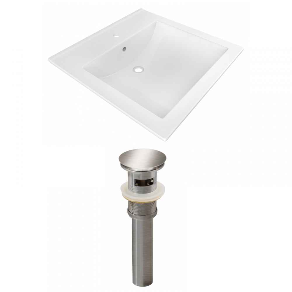 21.5-in. W 1 Hole Ceramic Top Set In White Color - Overflow Drain Incl.