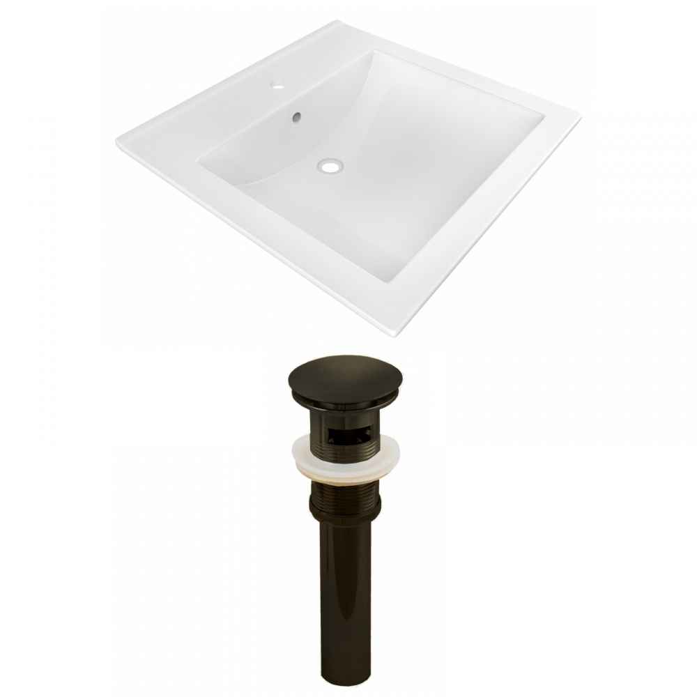 21.5-in. W 1 Hole Ceramic Top Set In White Color - Overflow Drain Incl.