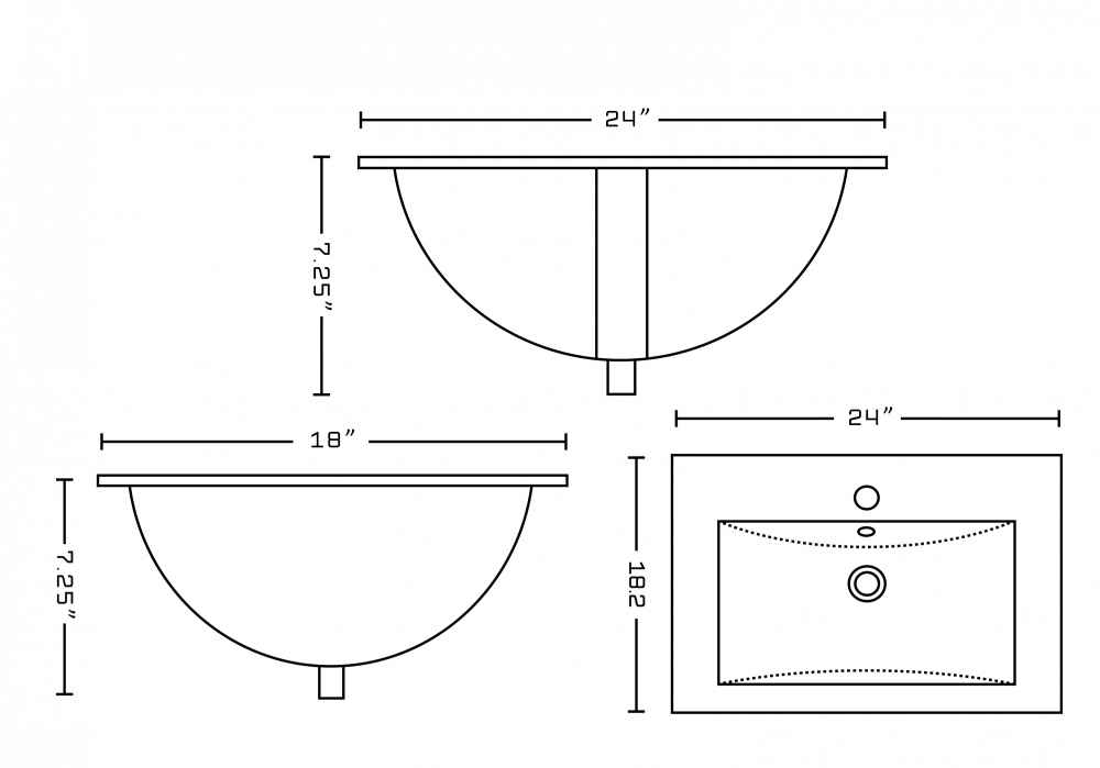 24-in. W 1 Hole Ceramic Top Set In White Color - Overflow Drain Incl.