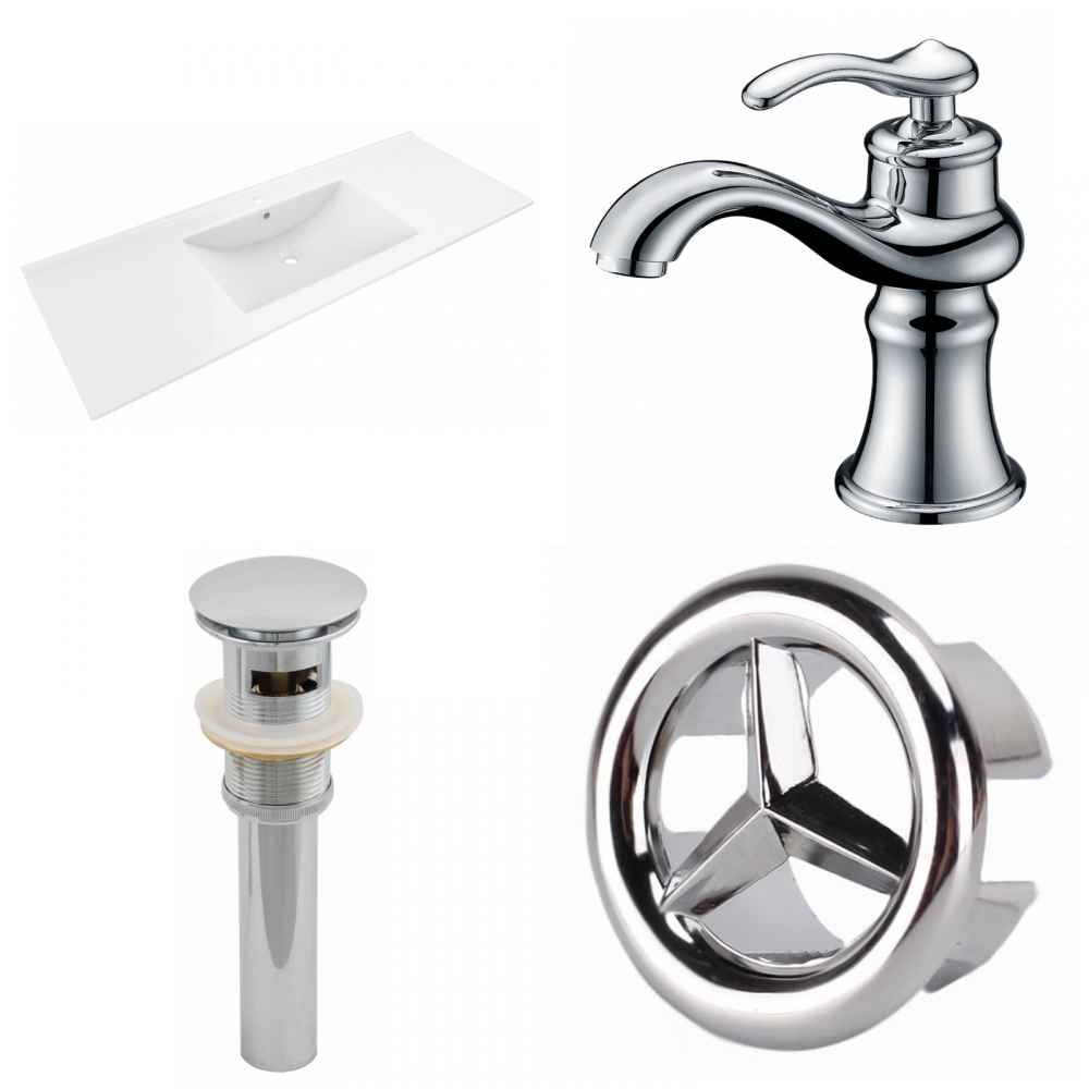 48-in. W 1 Hole Ceramic Top Set In White Color - Overflow Drain Incl.