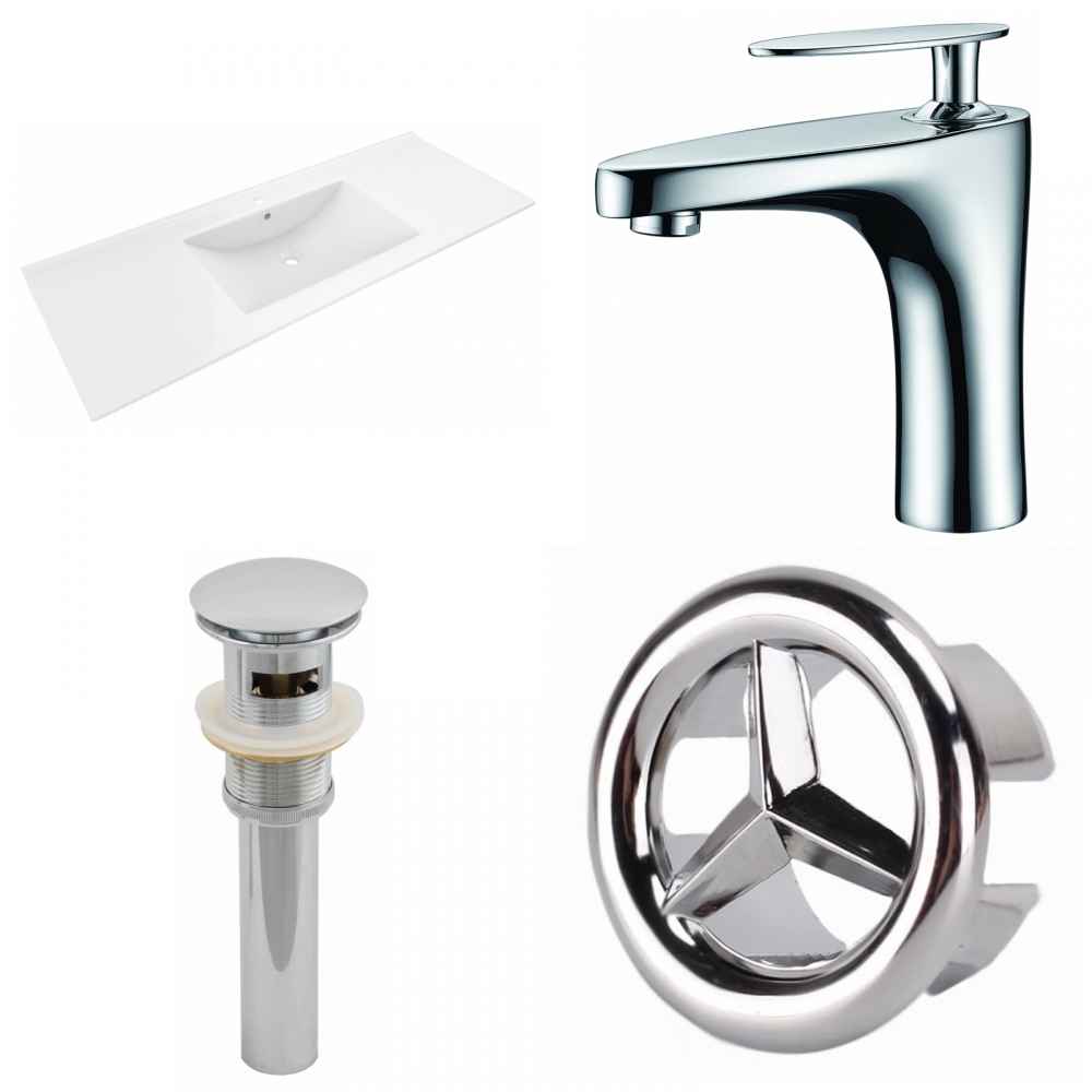 48-in. W 1 Hole Ceramic Top Set In White Color - Overflow Drain Incl.