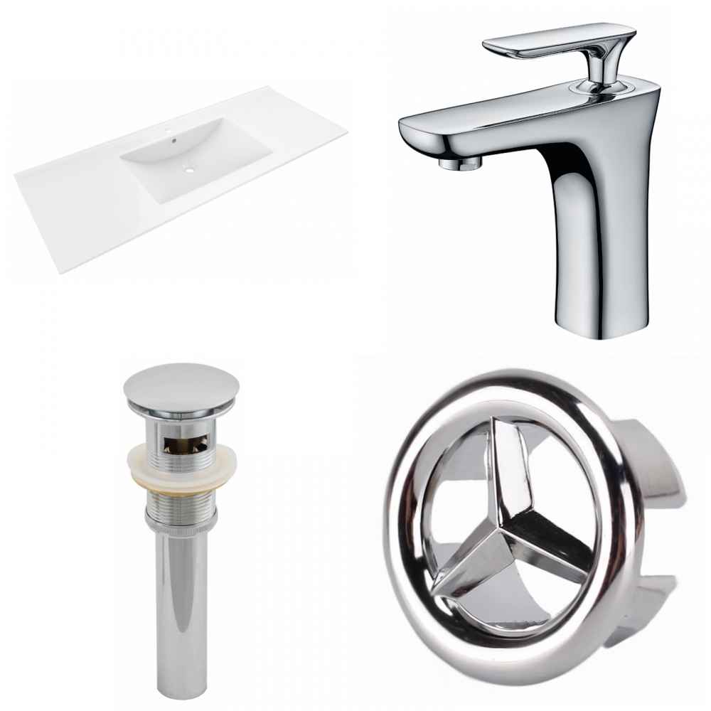 48-in. W 1 Hole Ceramic Top Set In White Color - Overflow Drain Incl.