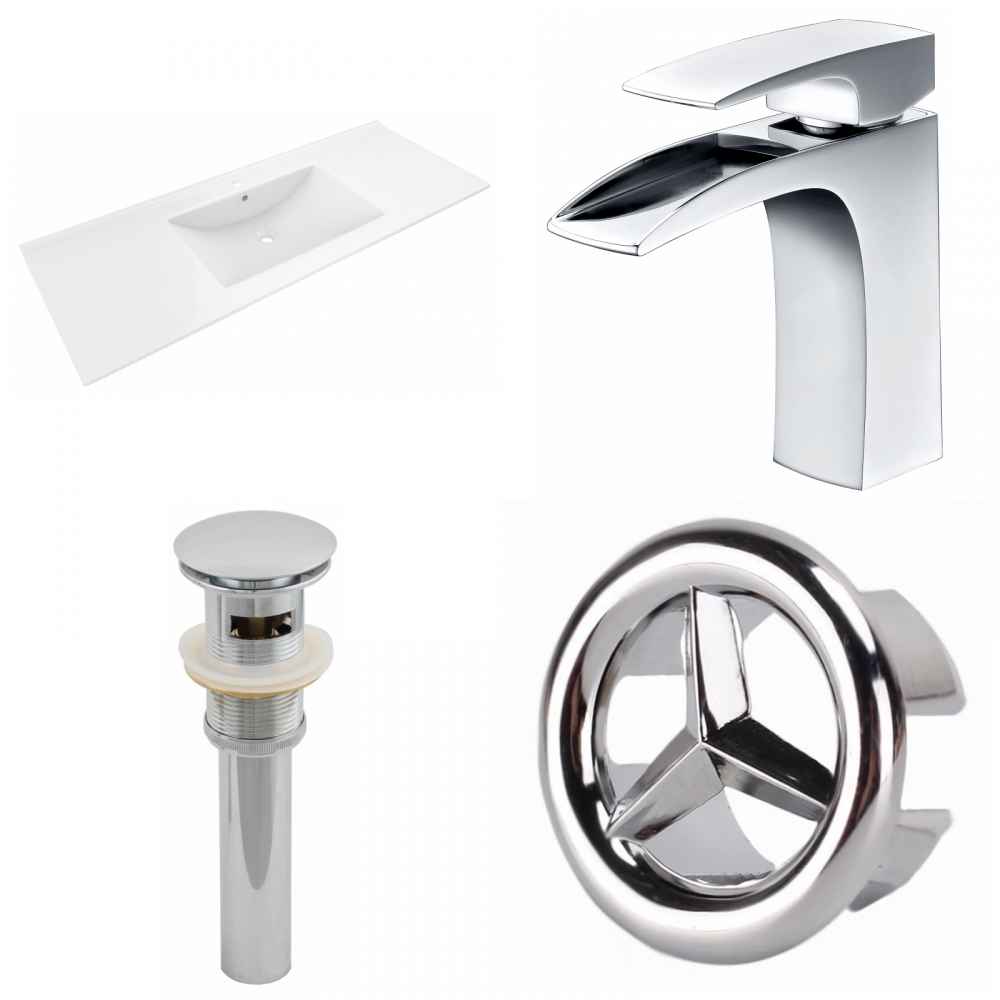 48-in. W 1 Hole Ceramic Top Set In White Color - Overflow Drain Incl.