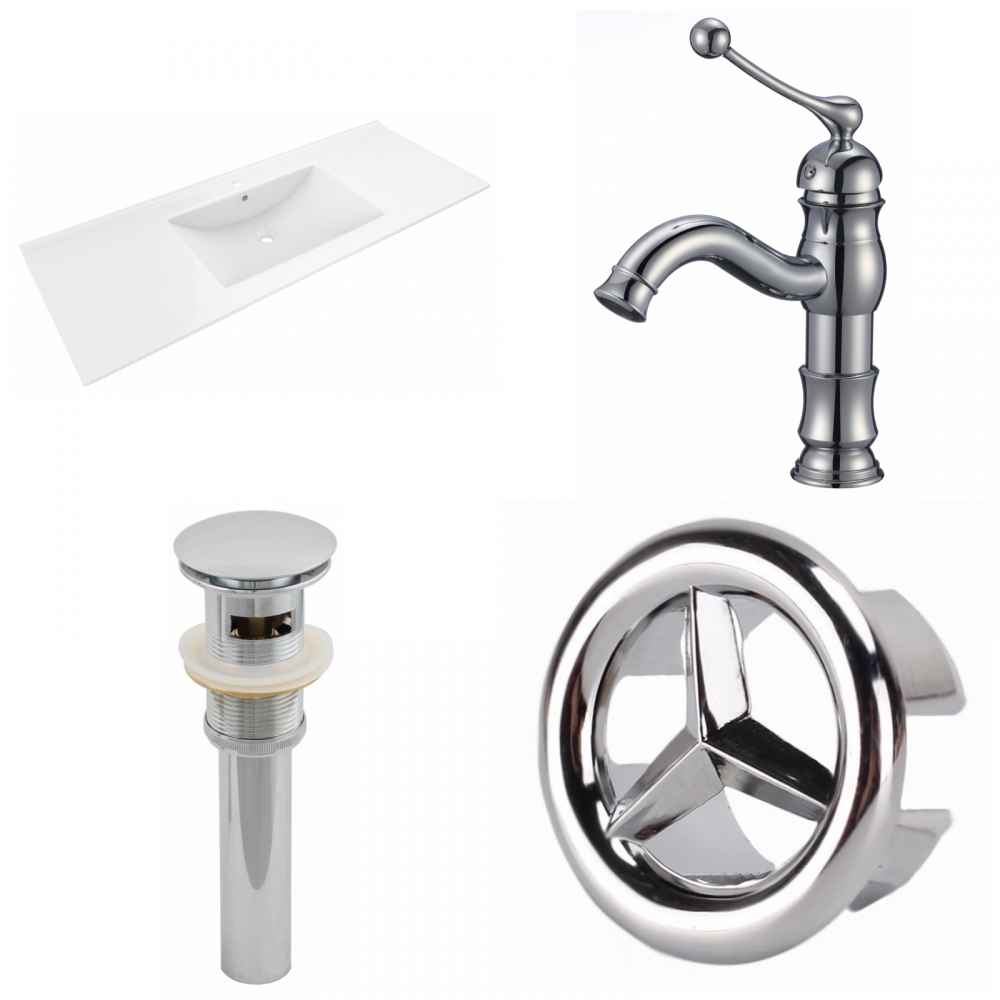 48-in. W 1 Hole Ceramic Top Set In White Color - Overflow Drain Incl.