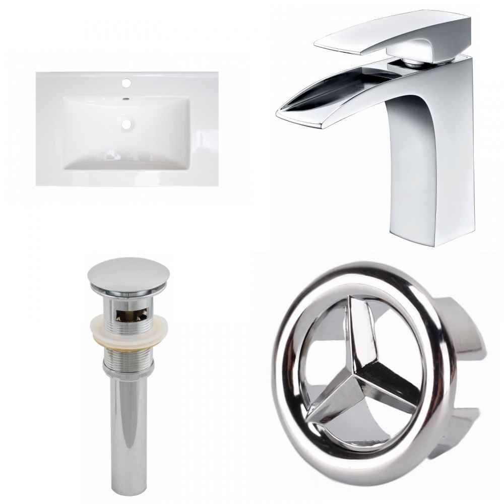23.75-in. W 1 Hole Ceramic Top Set In White Color - Overflow Drain Incl.
