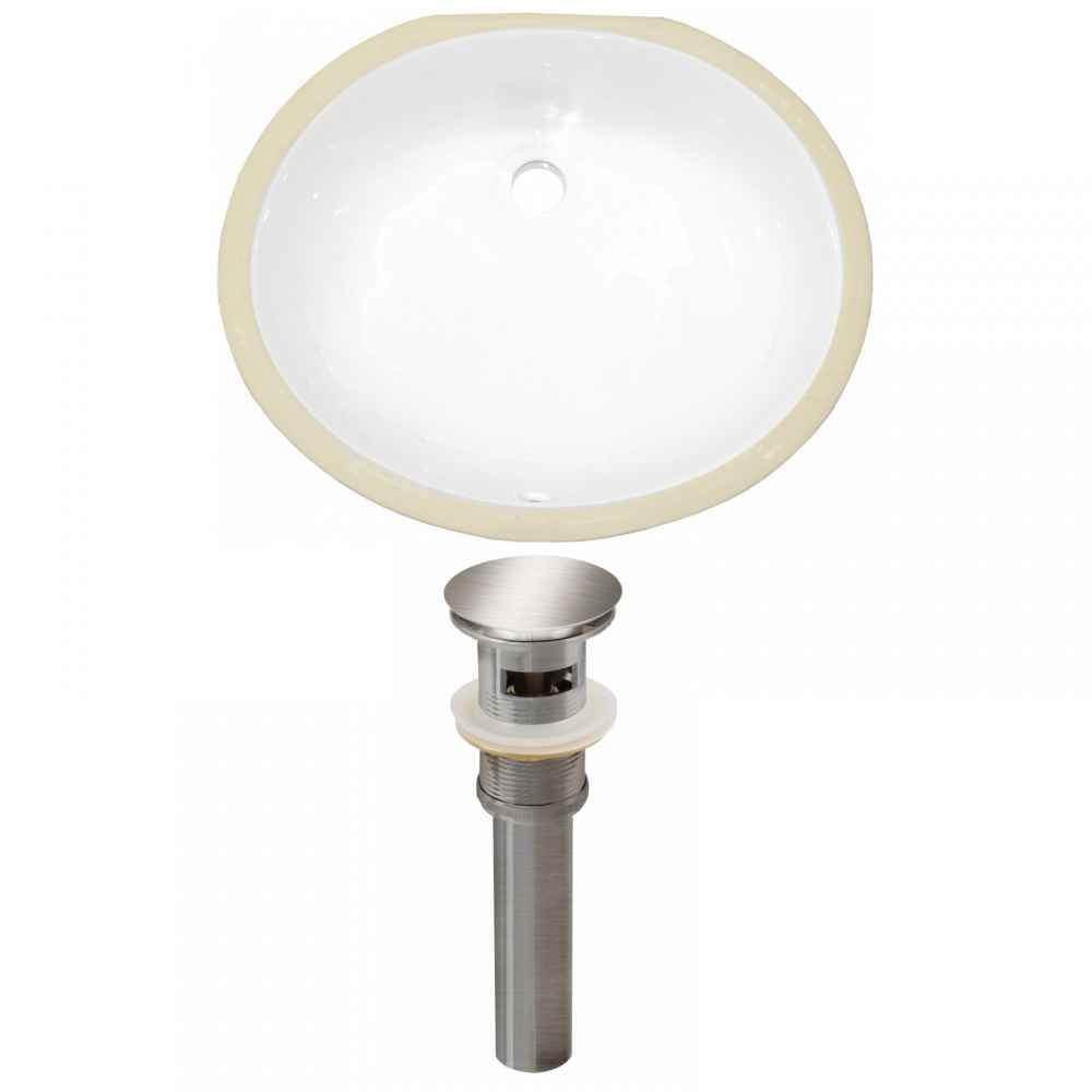 19.5-in. W Oval Bathroom Undermount Sink Set In White - Brushed Nickel Hardware - Overflow Drain Incl.