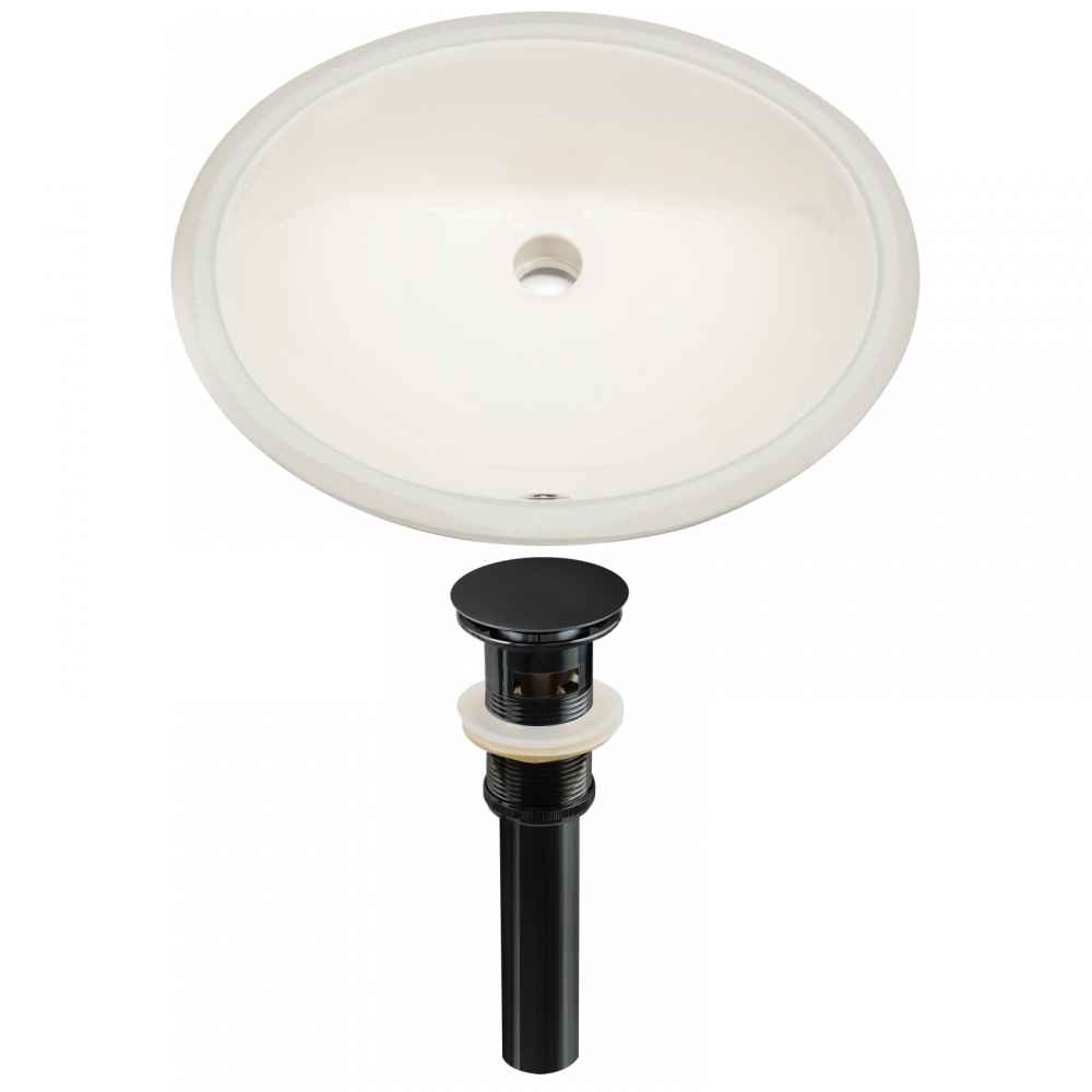 19.75-in. W Oval Bathroom Undermount Sink Set In Biscuit - Black Hardware - Overflow Drain Incl.