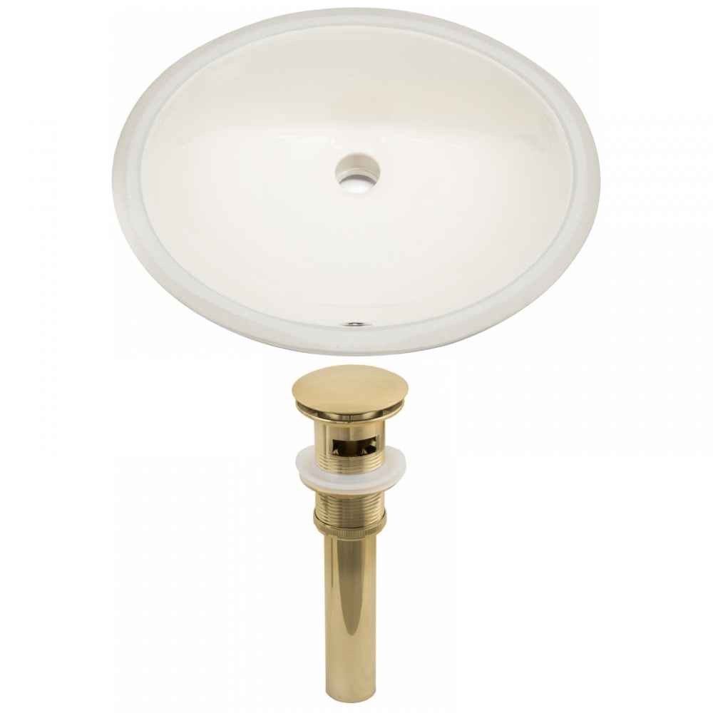 19.75-in. W Oval Bathroom Undermount Sink Set In Biscuit - Gold Hardware - Overflow Drain Incl.