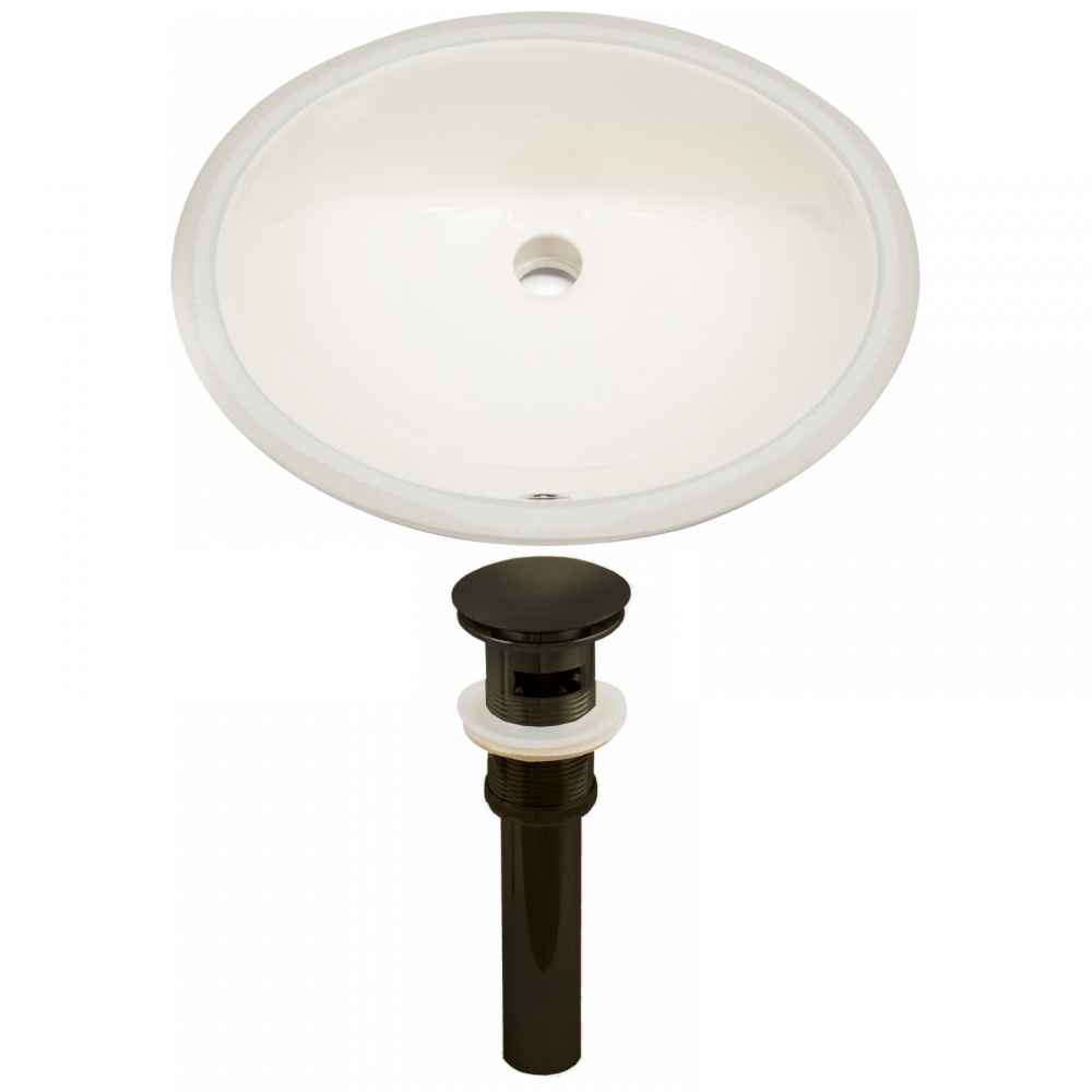 19.75-in. W Oval Bathroom Undermount Sink Set In Biscuit - Oil Rubbed Bronze Hardware - Overflow Drain Incl.