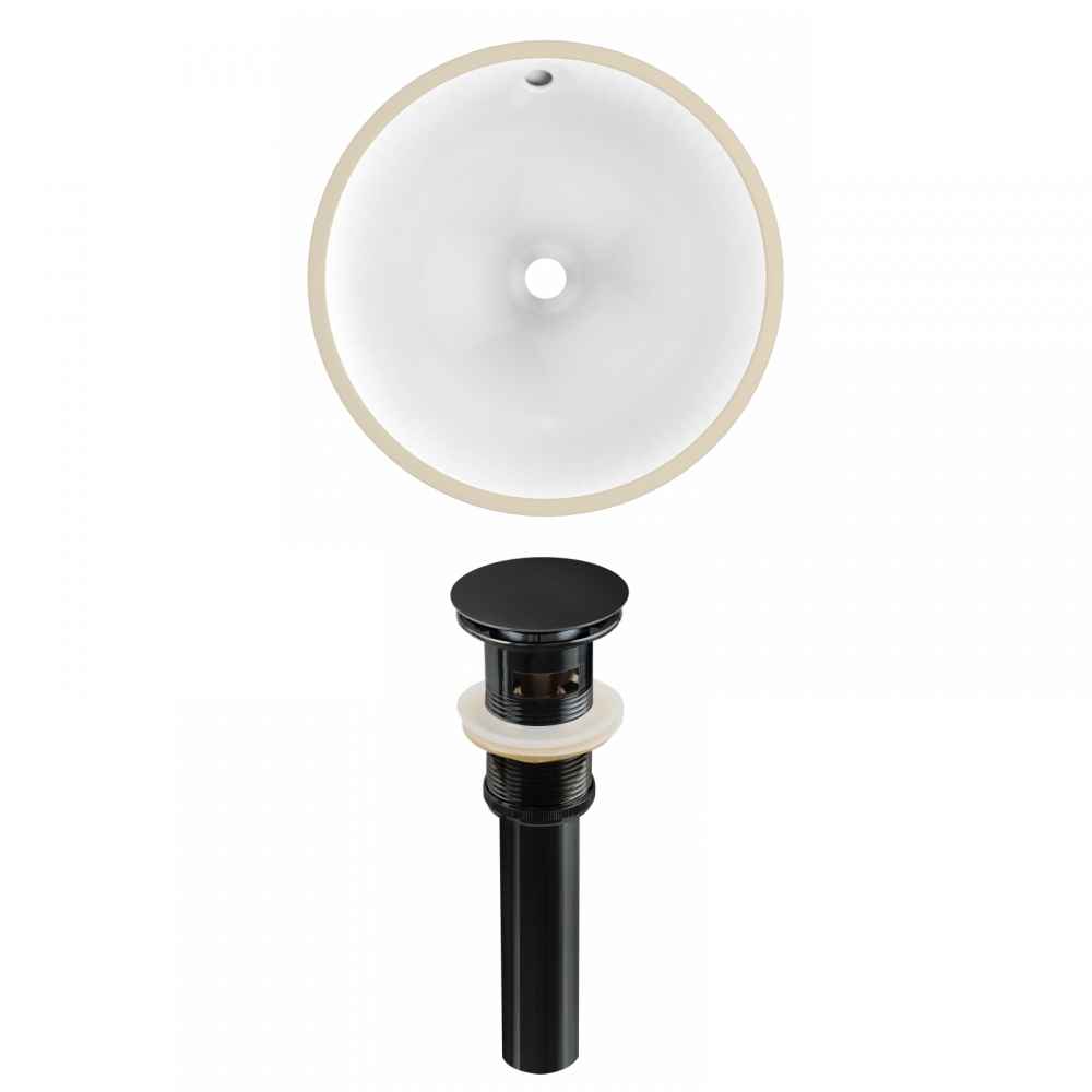 16.5-in. W Round Bathroom Undermount Sink Set In White - Black Hardware - Overflow Drain Incl.