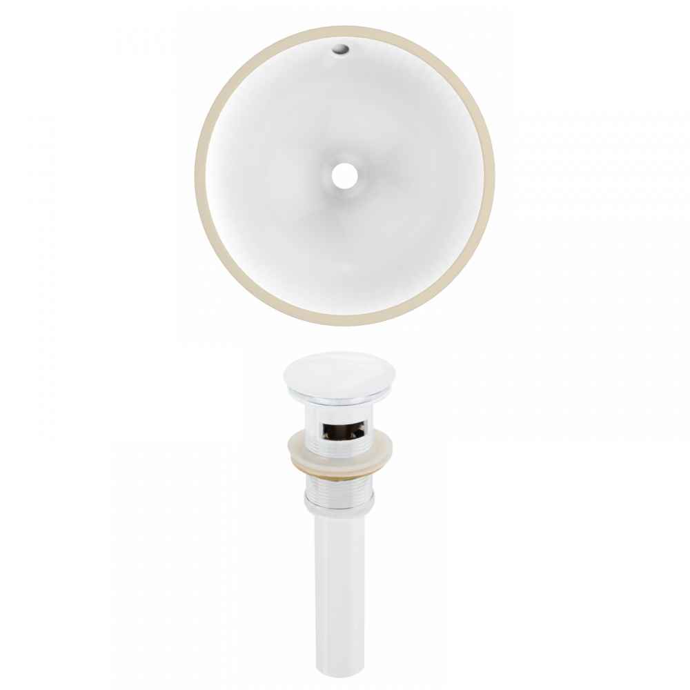 16.5-in. W Round Bathroom Undermount Sink Set In White - White Hardware - Overflow Drain Incl.