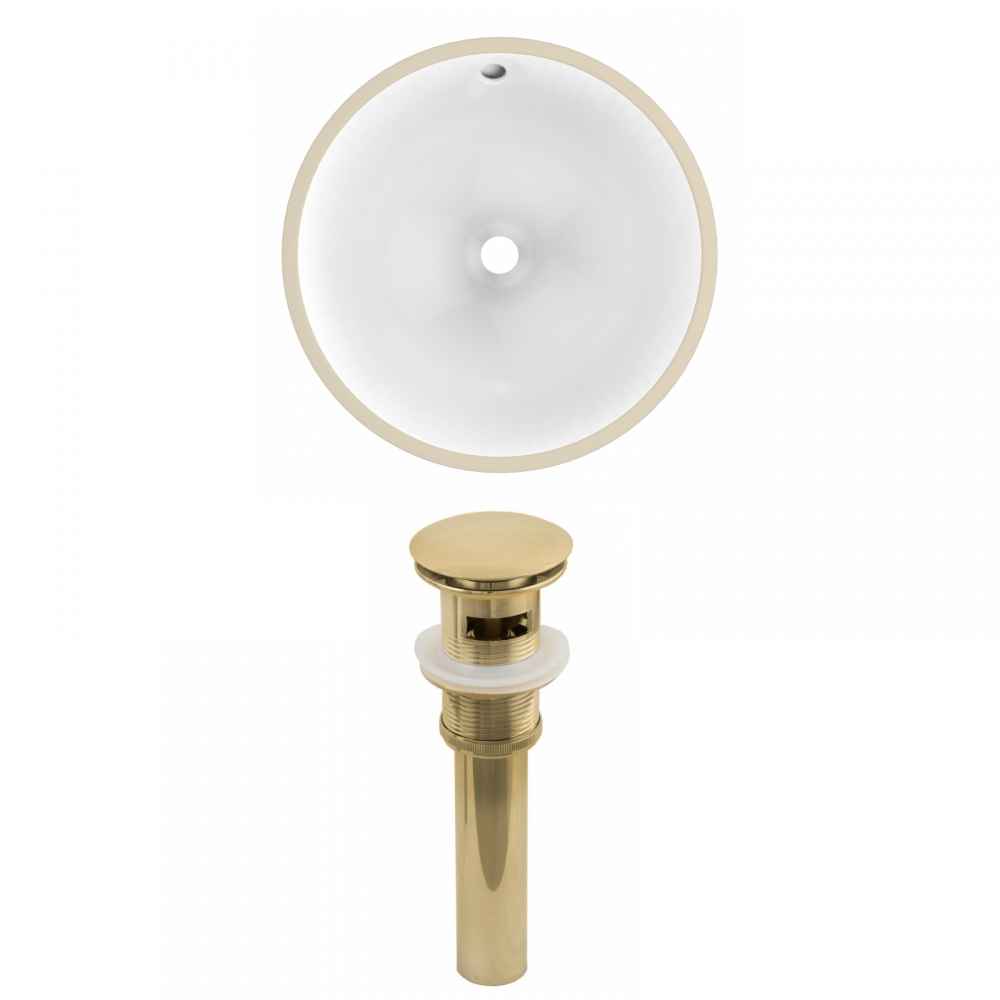 16.5-in. W Round Bathroom Undermount Sink Set In White - Gold Hardware - Overflow Drain Incl.