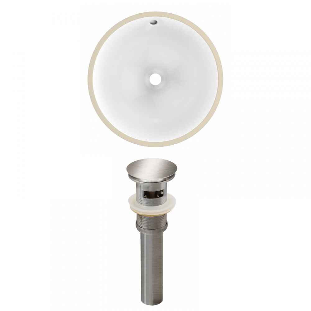 15.25-in. W Round Bathroom Undermount Sink Set In White - Brushed Nickel Hardware - Overflow Drain Incl.