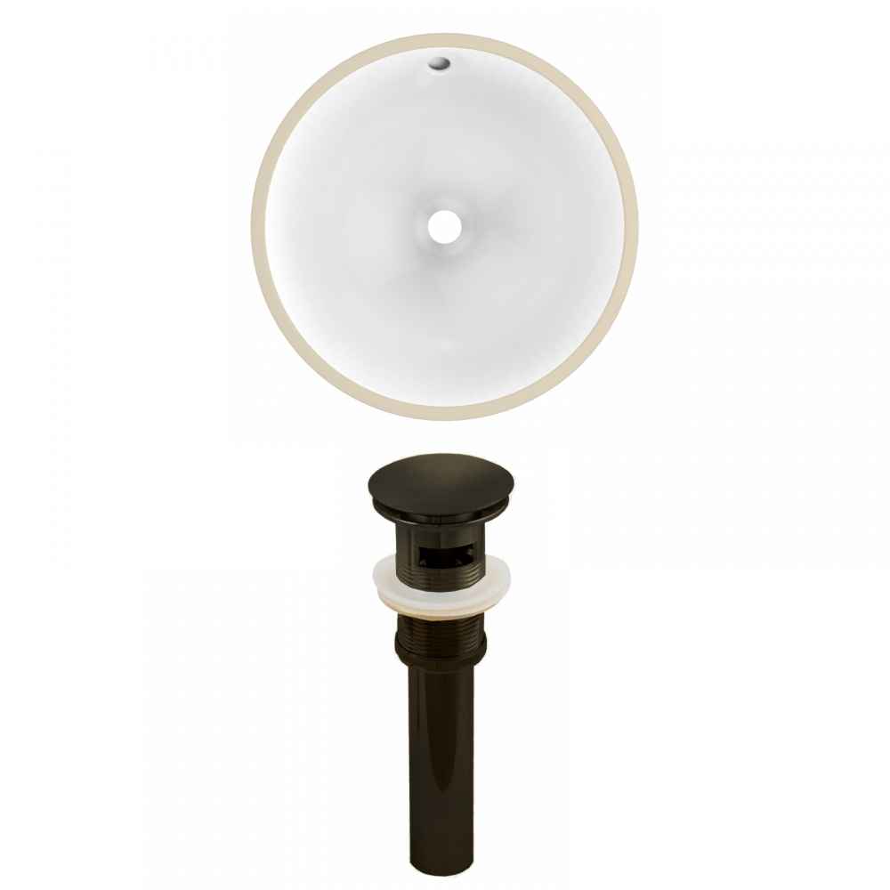 15.25-in. W Round Bathroom Undermount Sink Set In White - Oil Rubbed Bronze Hardware - Overflow Drain Incl.