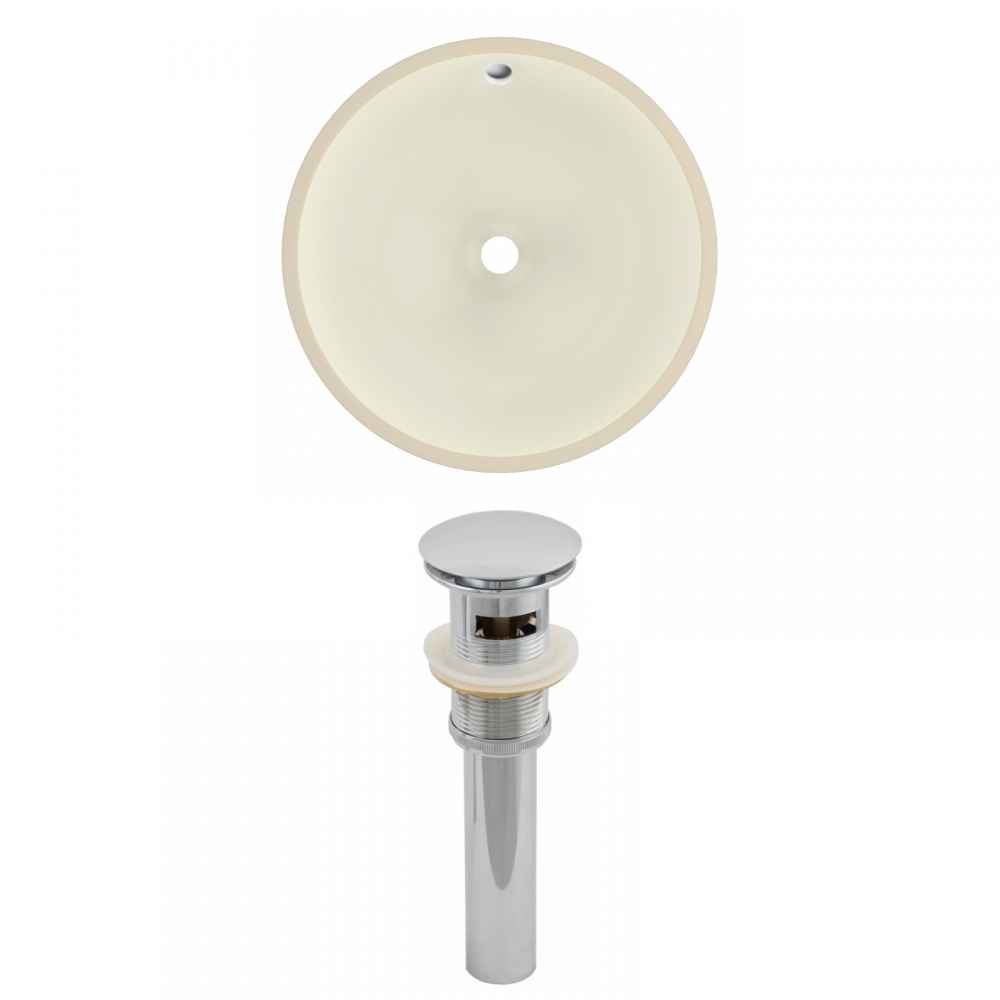 16-in. W Round Bathroom Undermount Sink Set In Biscuit - Chrome Hardware - Overflow Drain Incl.