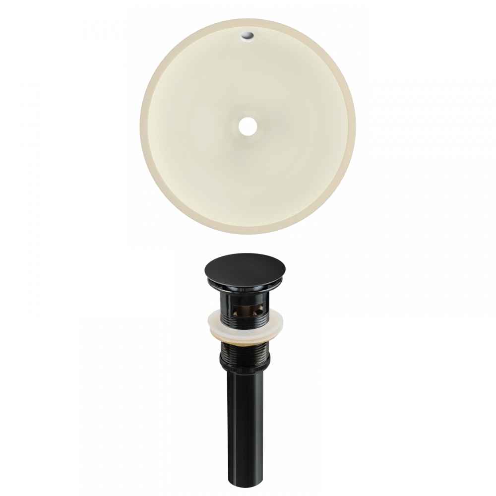 16-in. W Round Bathroom Undermount Sink Set In Biscuit - Black Hardware - Overflow Drain Incl.