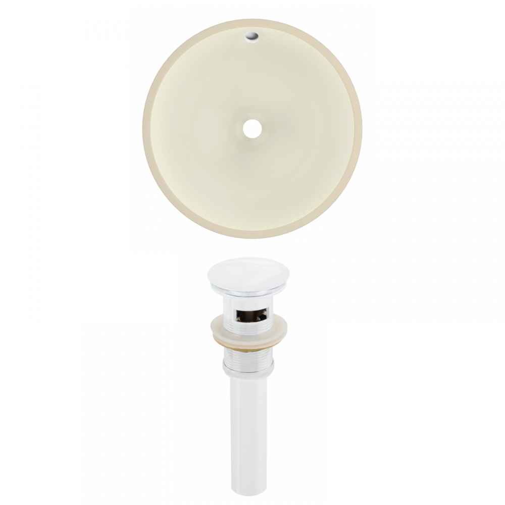 16-in. W Round Bathroom Undermount Sink Set In Biscuit - White Hardware - Overflow Drain Incl.