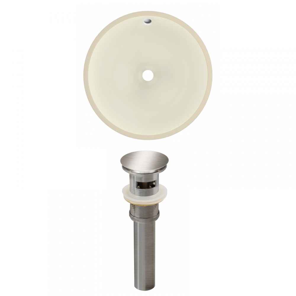 16-in. W Round Bathroom Undermount Sink Set In Biscuit - Brushed Nickel Hardware - Overflow Drain Incl.