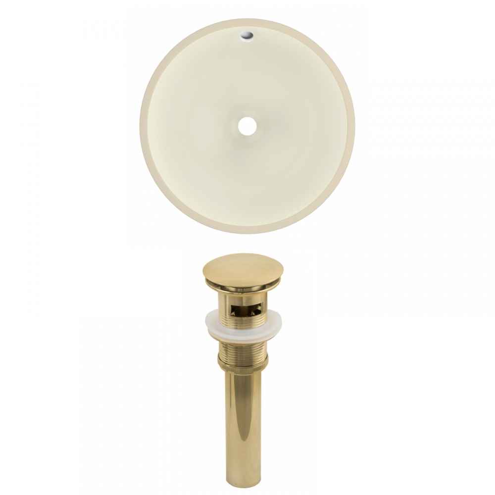 16-in. W Round Bathroom Undermount Sink Set In Biscuit - Gold Hardware - Overflow Drain Incl.