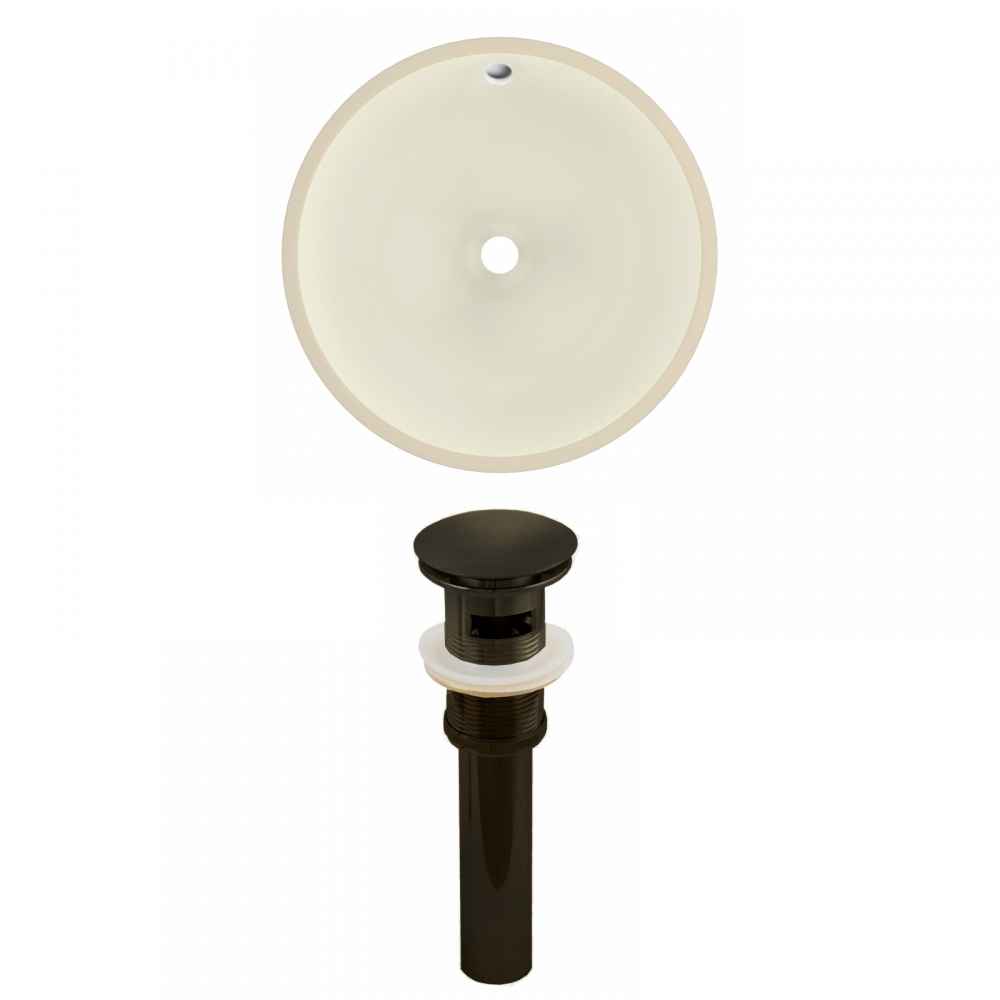 16-in. W Round Bathroom Undermount Sink Set In Biscuit - Oil Rubbed Bronze Hardware - Overflow Drain Incl.