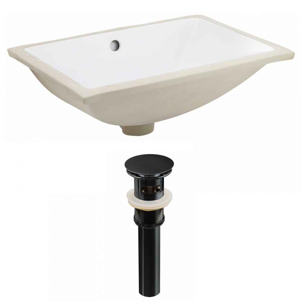 18.25-in. W CUPC Rectangle Bathroom Undermount Sink Set In White - Black Hardware - Overflow Drain Incl.