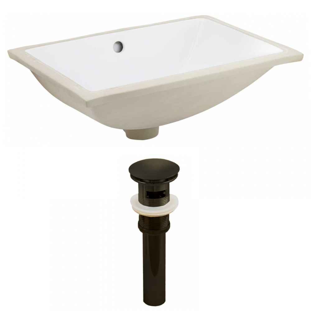 18.25-in. W CUPC Rectangle Bathroom Undermount Sink Set In White - Oil Rubbed Bronze Hardware - Overflow Drain Incl.