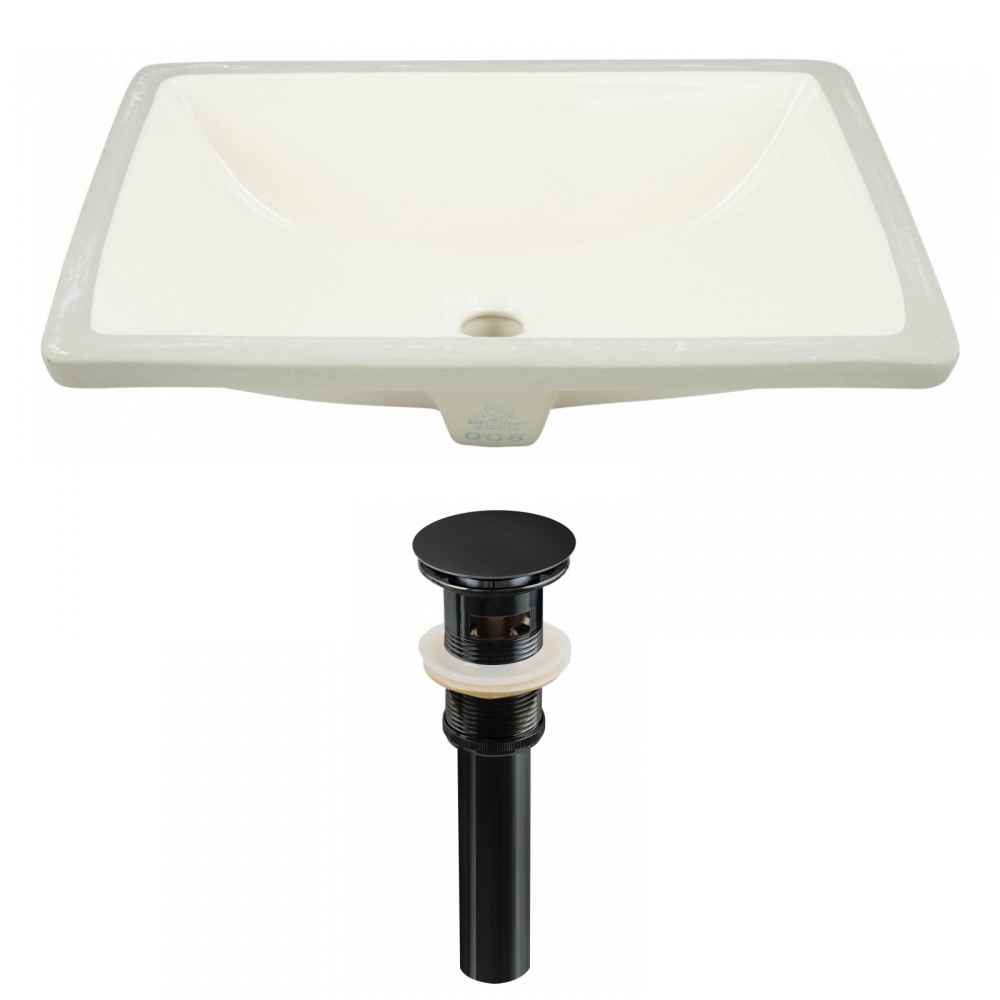 18.25-in. W CUPC Rectangle Bathroom Undermount Sink Set In Biscuit - Black Hardware - Overflow Drain Incl.