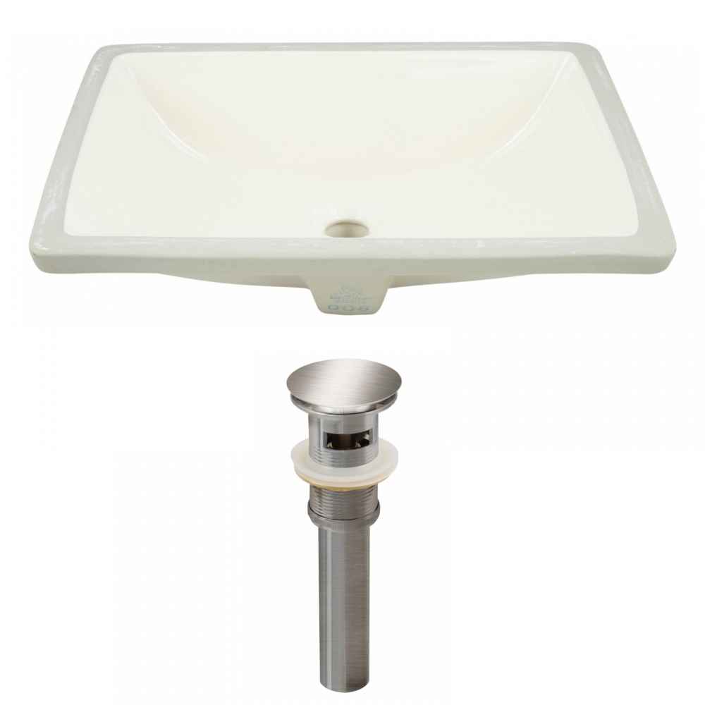18.25-in. W CUPC Rectangle Bathroom Undermount Sink Set In Biscuit - Brushed Nickel Hardware - Overflow Drain Incl.