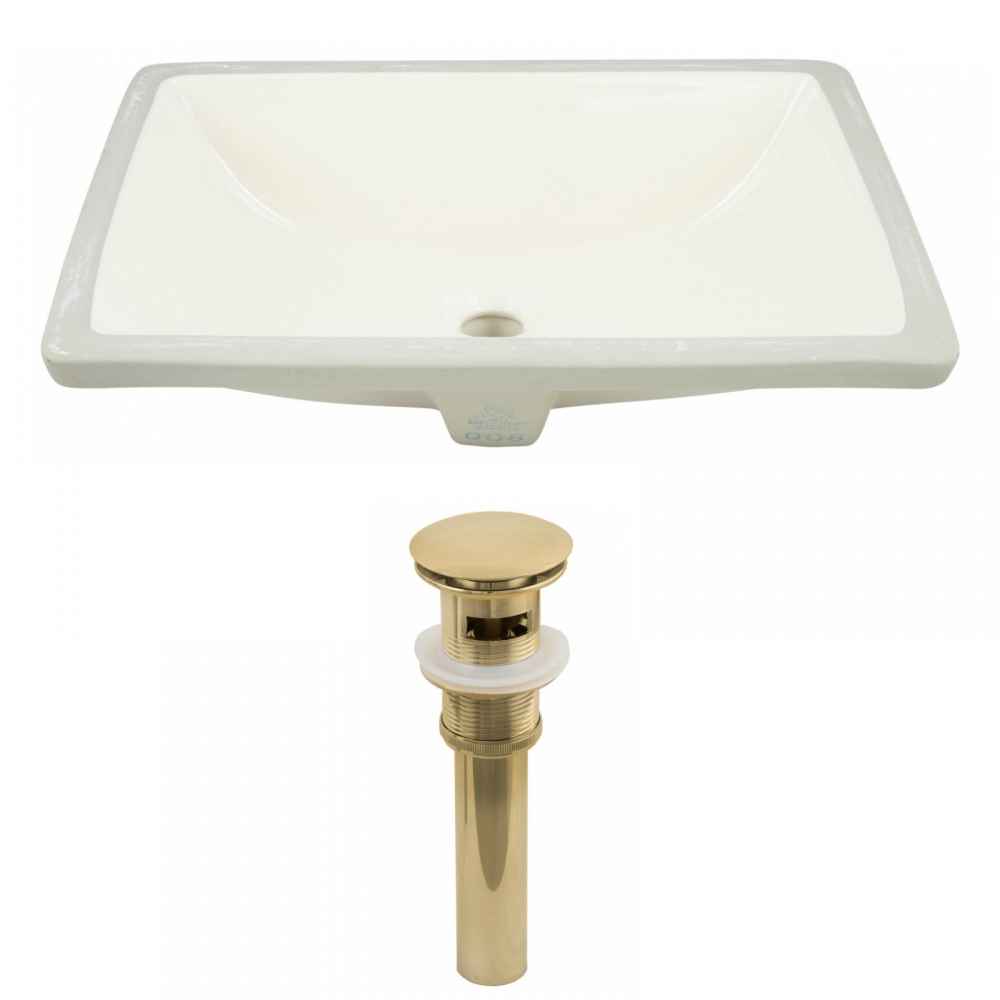 18.25-in. W CUPC Rectangle Bathroom Undermount Sink Set In Biscuit - Gold Hardware - Overflow Drain Incl.