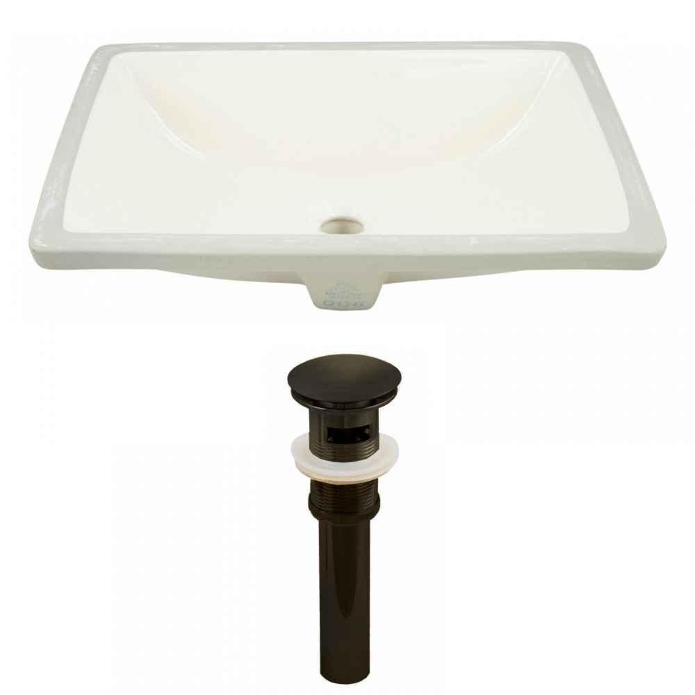 18.25-in. W CUPC Rectangle Bathroom Undermount Sink Set In Biscuit - Oil Rubbed Bronze Hardware - Overflow Drain Incl.