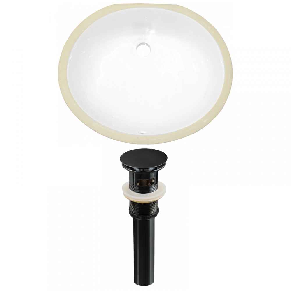 19.5-in. W CUPC Oval Bathroom Undermount Sink Set In White - Black Hardware - Overflow Drain Incl.