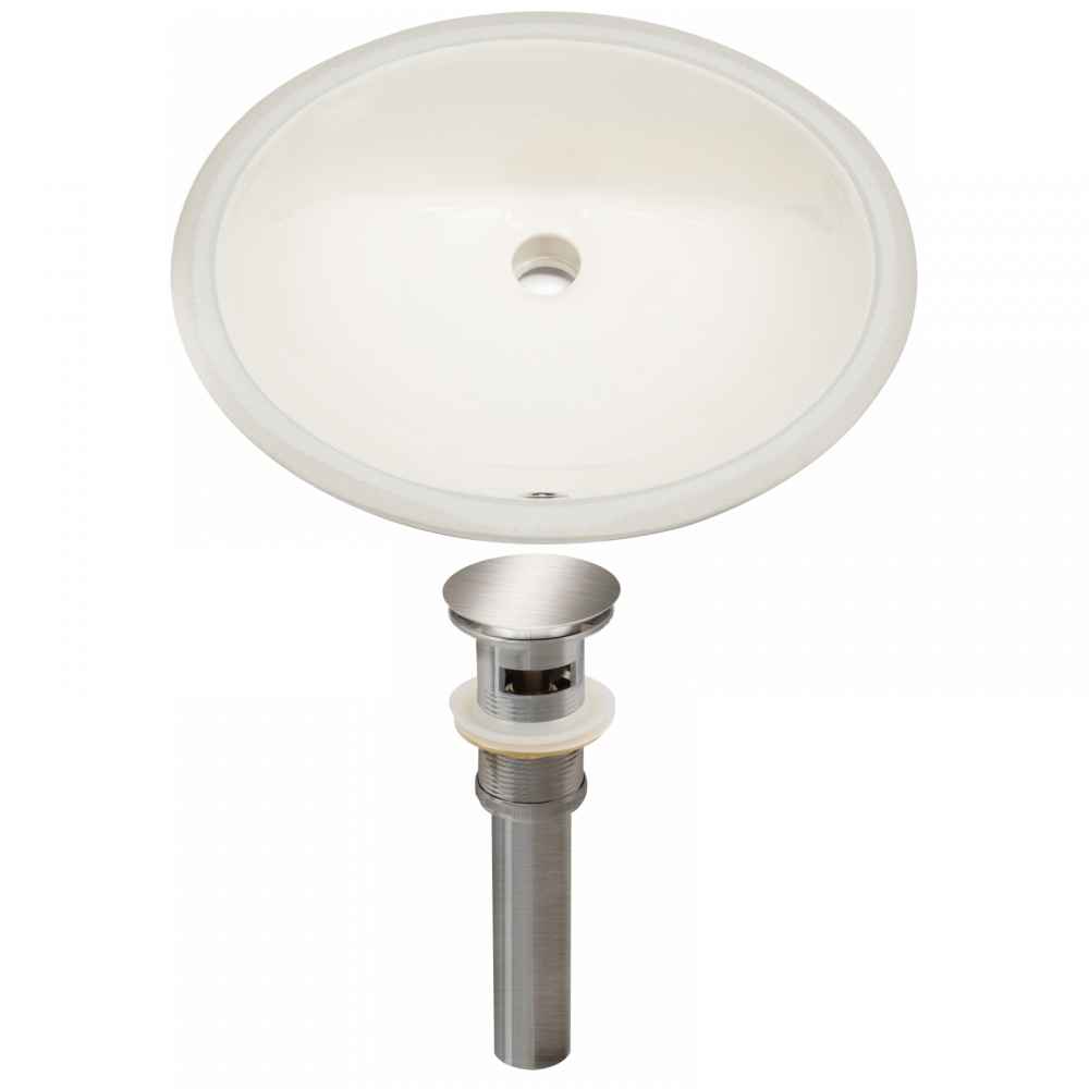19.5-in. W CUPC Oval Bathroom Undermount Sink Set In Biscuit - Brushed Nickel Hardware - Overflow Drain Incl.