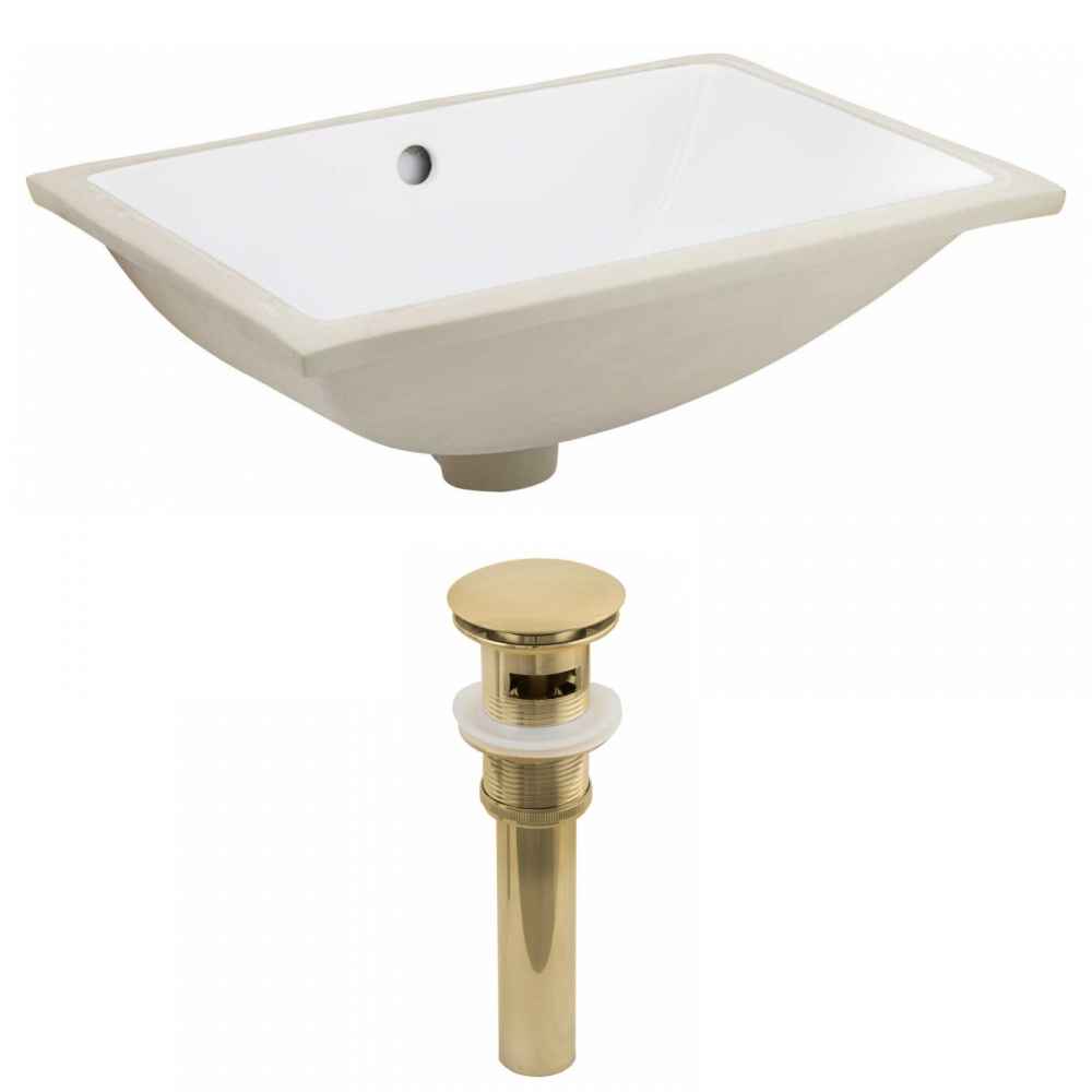 20.75-in. W CSA Rectangle Bathroom Undermount Sink Set In White - Gold Hardware - Overflow Drain Incl.