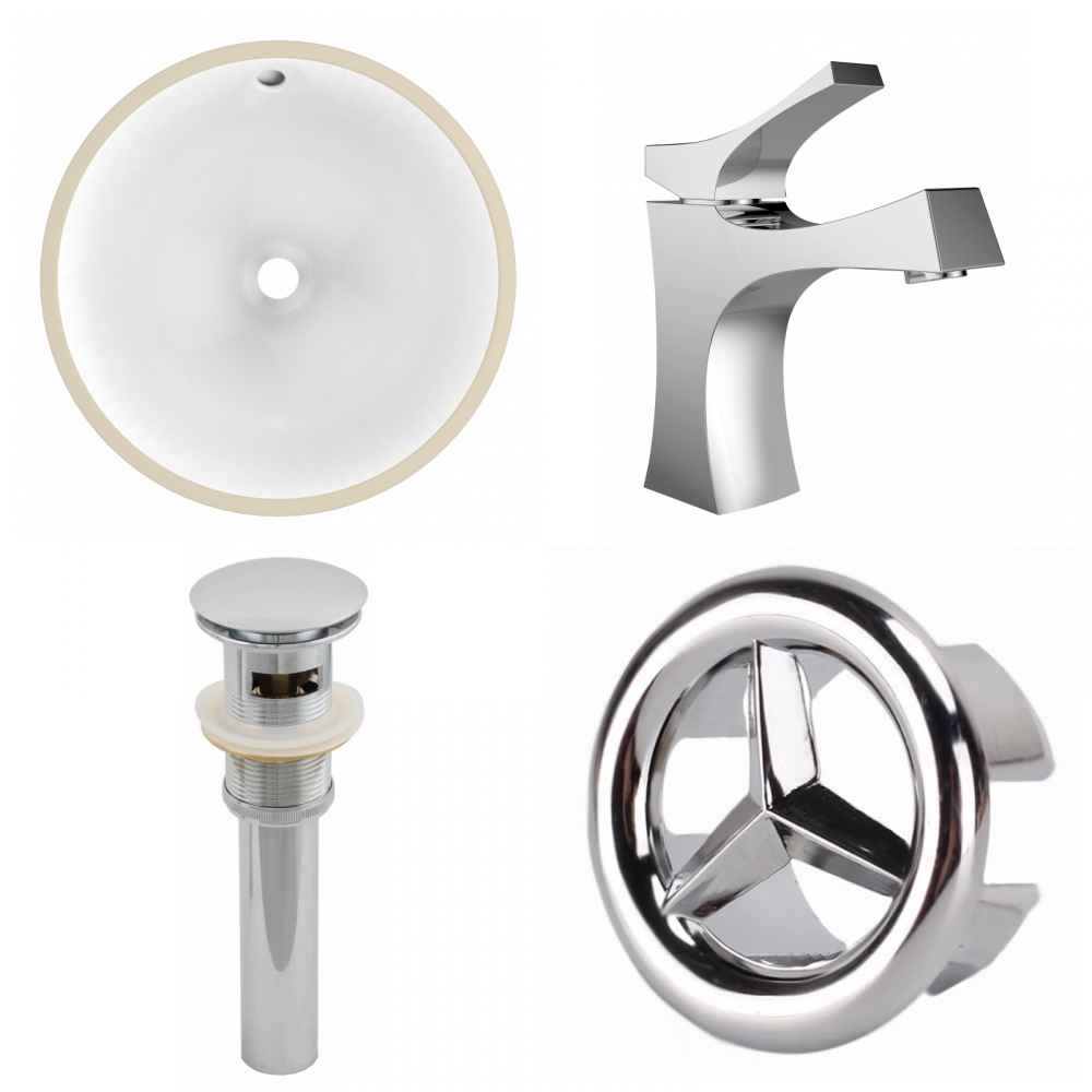 16.5-in. W CUPC Round Bathroom Undermount Sink Set In White - Chrome Hardware - Overflow Drain Incl.