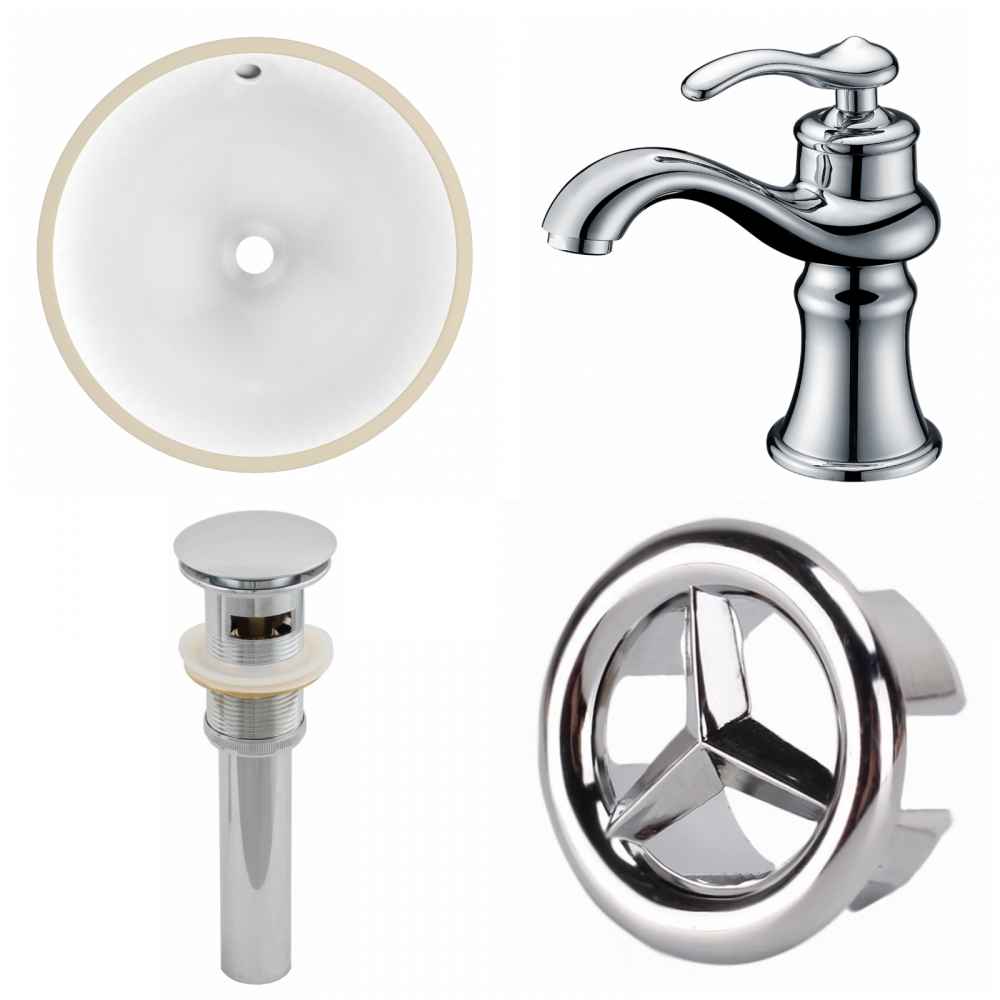 16.5-in. W CUPC Round Bathroom Undermount Sink Set In White - Chrome Hardware - Overflow Drain Incl.